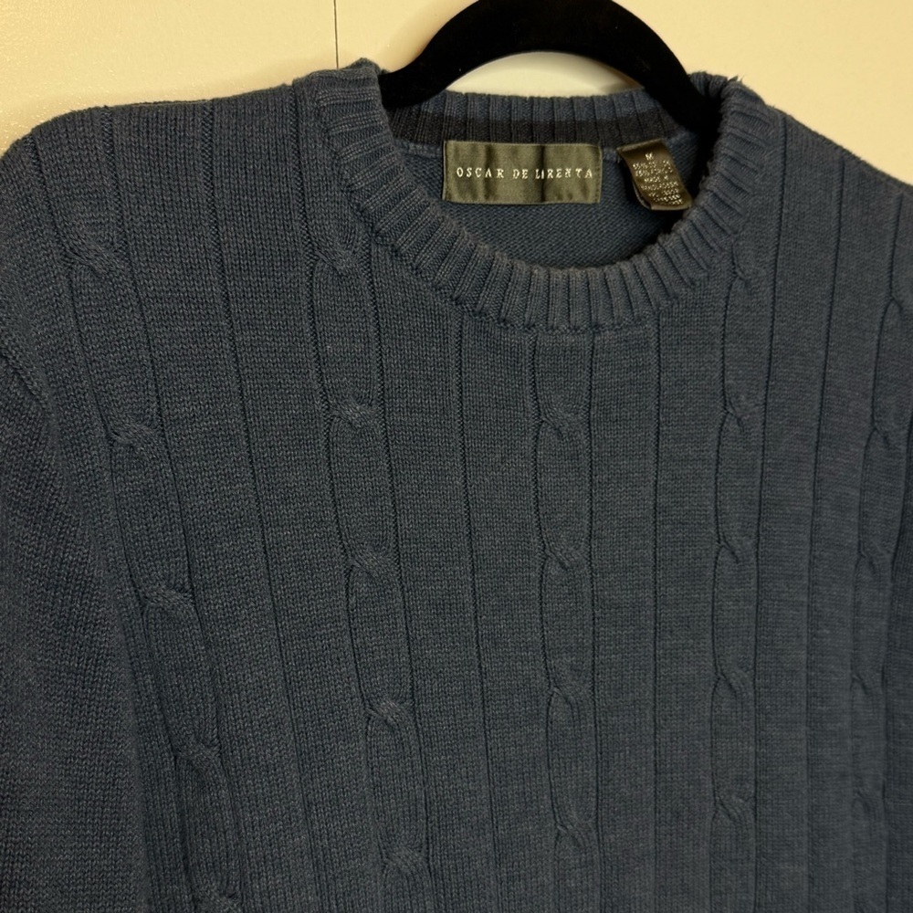 Oscar De Larenta Men's Blue Cable Knit Sweater vintage medium - Picture 3 of 6
